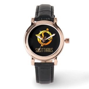 Braunes und goldenes Sagittarius-Zodiakzeichen sch Armbanduhr
