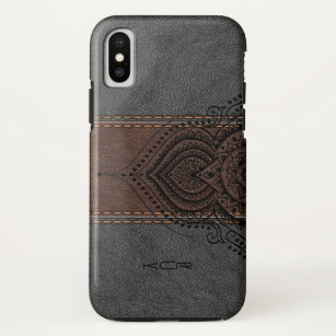 Braunes und graues Leder mit schwarzem Spitzen-Akz Case-Mate iPhone Hülle