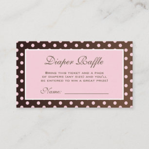 Braunes und Rosa gepunktetes Windel-Raffle-Ticket Begleitkarte