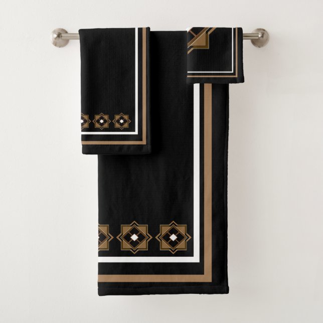 Braunes und Schwarzes geometrisches Muster Badhandtuch Set (Insitu)
