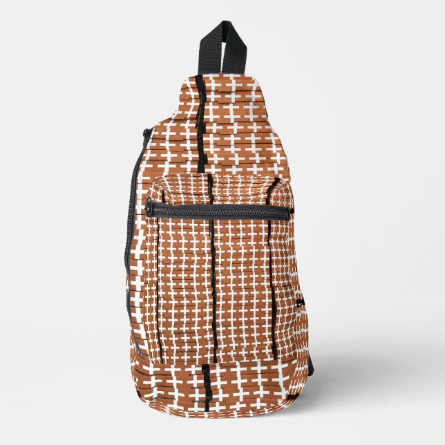 Braunes und weißes geometrisches Muster Crossbody Bag (Vorderseite)