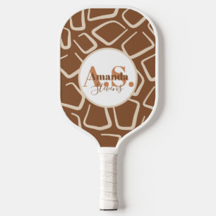Braunes und weißes Giraffenmuster Modernes Monogra Pickleball Schläger