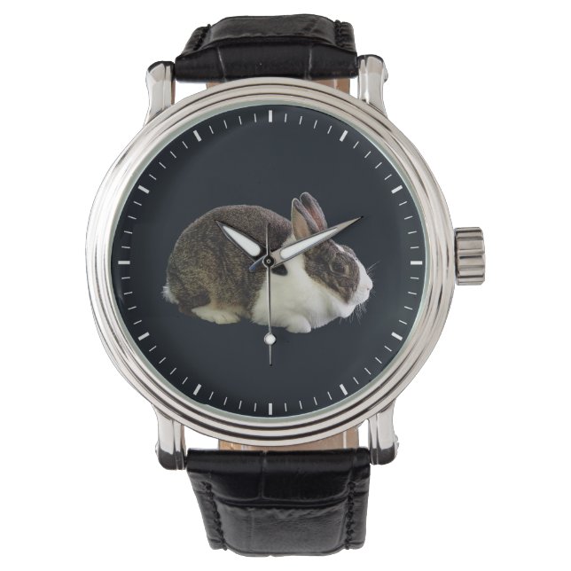 Braunes und weißes holländisches Rabbit Armbanduhr (Vorderseite)