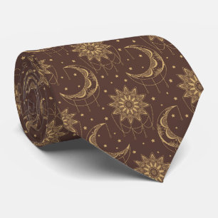 Braunes vintage Mond-Ornamentmuster Krawatte