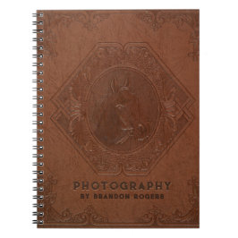 Braunes Vintages Leder mit Prägung des Pferdes Notizblock