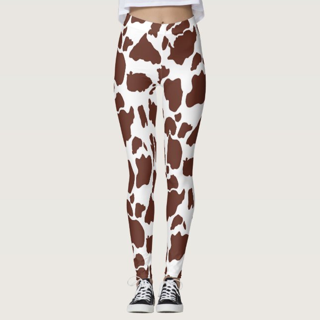 Braunes, weißes Kuhmuster Leggings (Vorderseite)