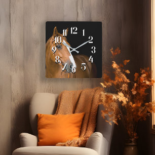 Braunes Weißes Quarter Horse Foto Nummeriert Quadratische Wanduhr