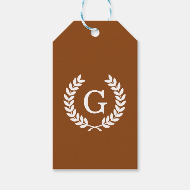 Braunes Weißes Weizenlaurel Wreath Initial Monogra Geschenkanhänger (Vorderseite)