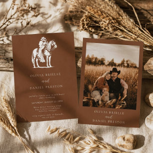 Braunes Western Landhaus Pferd Land Foto Hochzeit Einladung