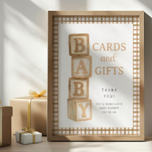 Braunfarbene Baby-Blöcke Cards and Gifts Baby Show Poster