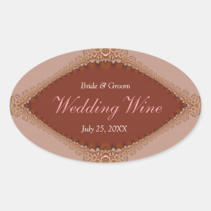 Braunfarbene Brokatspitze Hochzeit Wein Etikett Ovaler Aufkleber