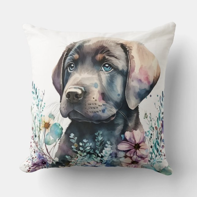 Braunfarbener Labrador Retriever und Blume Kissen (Vorderseite)