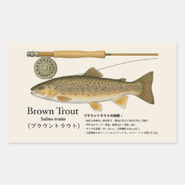 Braunforelle (Salmo trutta) – Japanische Illustrat Rechteckiger Aufkleber