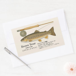 Braunforelle (Salmo trutta) – Japanische Illustrat Rechteckiger Aufkleber