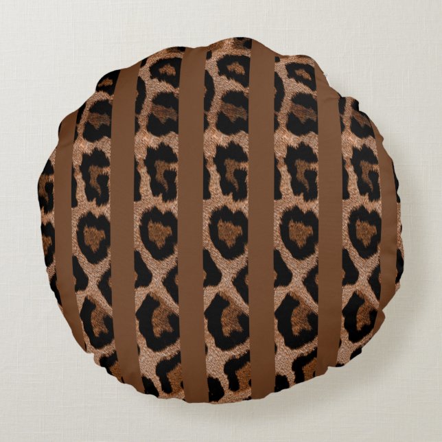 Braungestrichener Leopard-Rundkopfkissen Rundes Kissen (Rückseite)