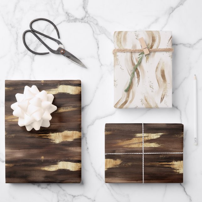 Braungold Abstrakt Geschenkpapier Set (Vorderseite)