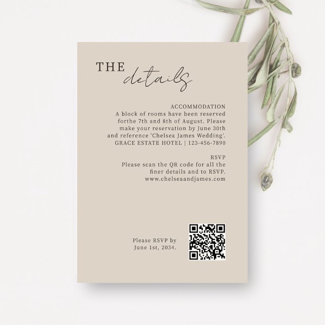 Braungrau | Chic Minimal Wedding QR Code Begleitkarte (Von Creator hochgeladen)