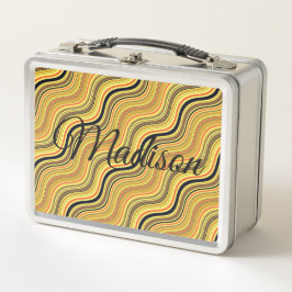 Braungrün und Schatten der gelben Wavy Lines Metall Lunch Box