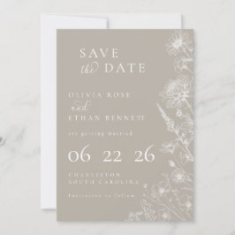 Braungrüne Botanische Minimale Hochzeit Save the D