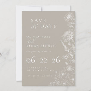Braungrüne Botanische Minimale Hochzeit Save the D