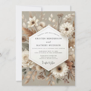 Braungrüne Botanische Romantische Hochzeit Einladung