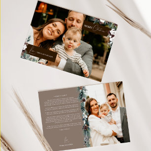 Braungrüne Vintage-Familien-Newsletter-Foto Feiertagskarte
