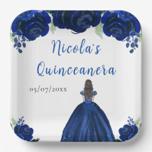 Braunhaar Prinzessin Navy Floral Quinceanera Pappteller