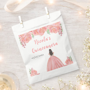 Braunhaar Prinzessin Rosa Floral Quinceanera Geschenktütchen