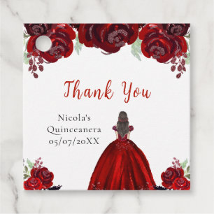 Braunhaar Prinzessin Rote Florale Quinceanera Geschenkanhänger