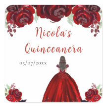 Braunhaar Prinzessin Rote Florale Quinceanera