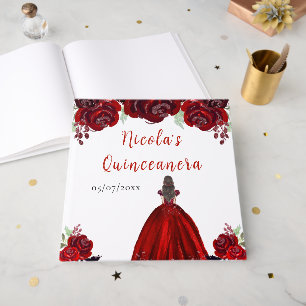 Braunhaar Prinzessin Rotes Quinceanera Gästebuch