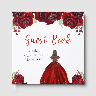 Braunhaar Prinzessin Rotes Quinceanera Gästebuch