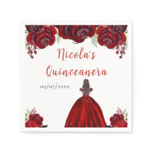 Braunhaarige Haarprinzessin rote Floral Quinceaner