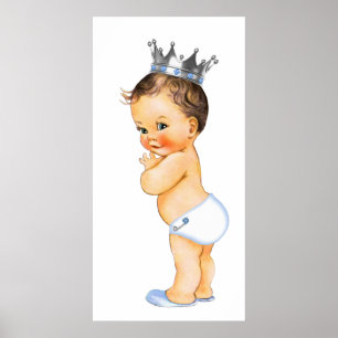 Braunhaarige kleine Prinz Baby Shower Poster