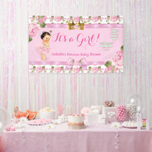Braunhaarige Prinzessin Baby Shower Pink Rosen Tee Banner
