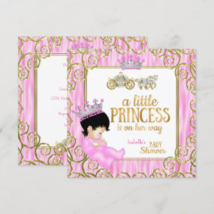 Braunhaarige Prinzessin Baby Shower Rosa Pferdekut Einladung