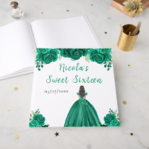 Braunhaarige Prinzessin Grün Sweet Sixteen Gästebu Gästebuch
