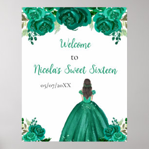 Braunhaarige Prinzessin Grün Sweet Sixteen Willkom Poster