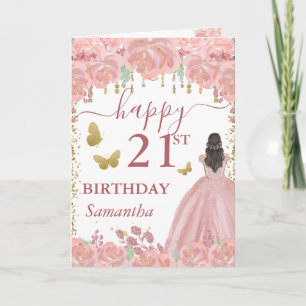 Braunhaarige Prinzessin Roségold Kleid Geburtstag Karte