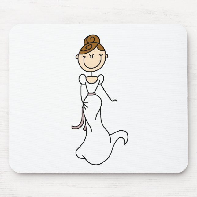 Braunhaarige Strichmännchen-Braut-Mauspad Mousepad (Vorne)