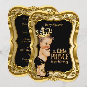 Braunhaariger Prinz Baby Shower Schwarz Gold Einladung