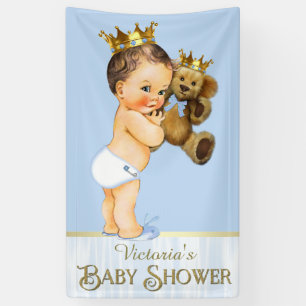 Braunhaariger Prinz Teddy Bär Baby Shower Banner