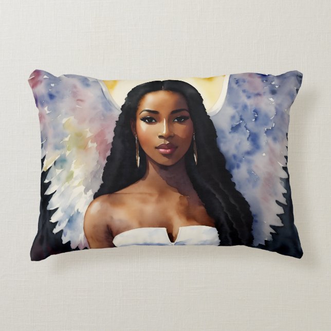 Braunhäutige Engel Watercolor Dekokissen (Vorderseite)