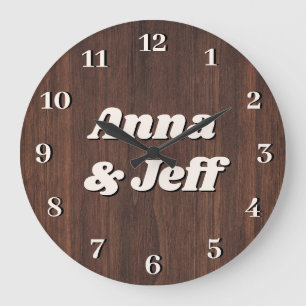 Braunholz Hintergrund Valentins- Paar Name Benutze Große Wanduhr