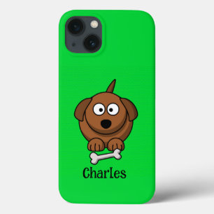 Braunhund mit Knochen, auf grün personalisiert Case-Mate iPhone Hülle