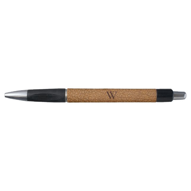 Braunleder Textur Mit Monogramm Name Kugelschreiber (Vorderseite)
