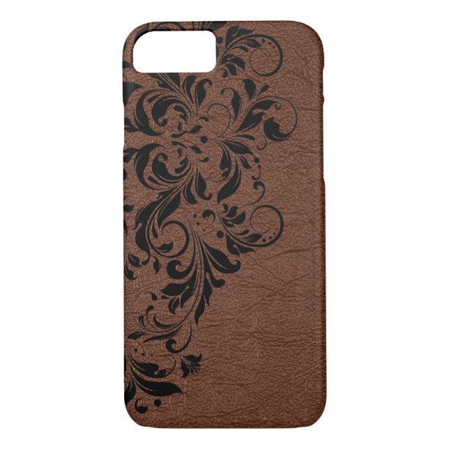Braunleder Textur und schwarze Spitzen Case-Mate iPhone Hülle (Rückseite)
