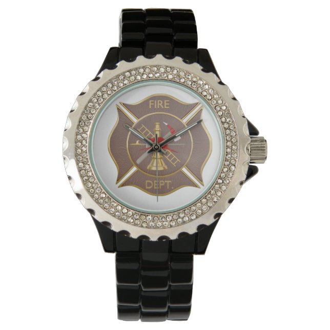 Braunlederkreuz-Feuerbekämpfungssymbol Armbanduhr (Vorderseite)