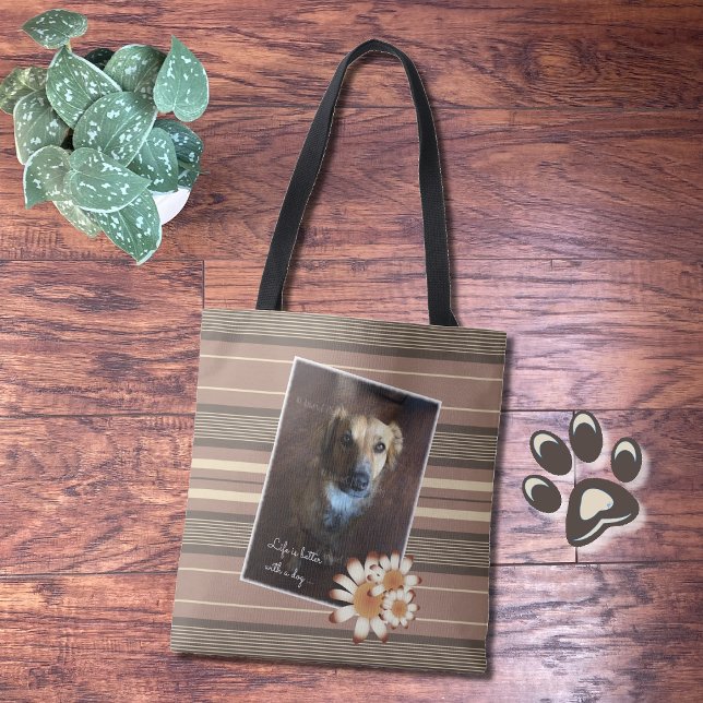 Bräunliche Streifen Tasche mit Hund Foto & Zitat (Von Creator hochgeladen)