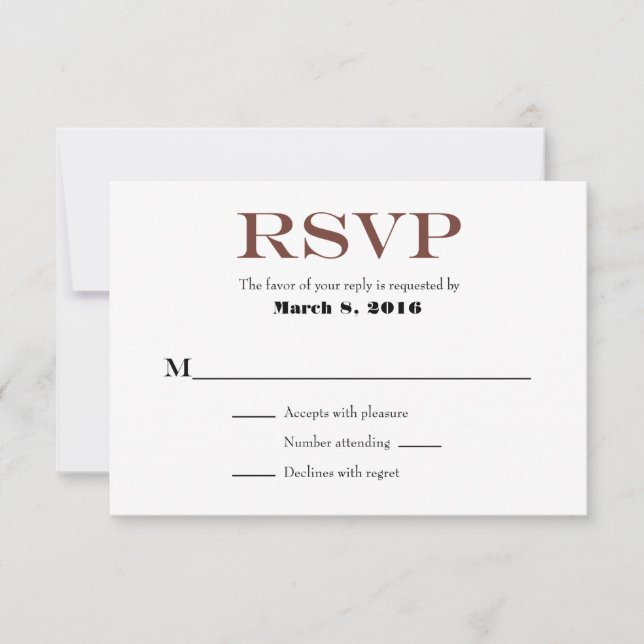 Bräunliche weiße Schlichte einfache Hochzeitskarte RSVP Karte (Vorderseite)
